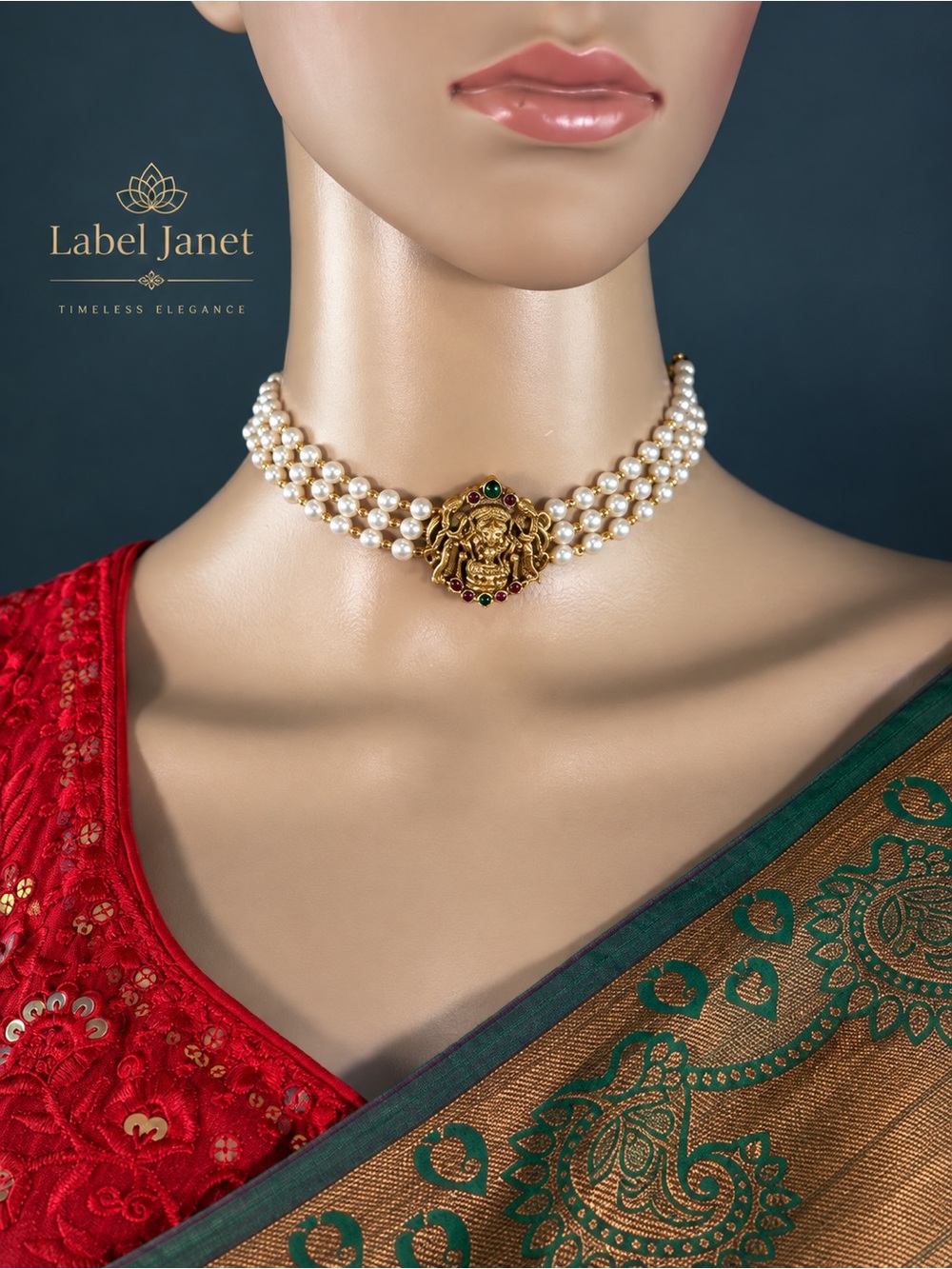 Gold-Tone Pearl Choker Necklace with Matching Earrings - White Pearls